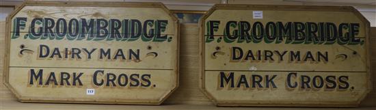 Two F. Groombridge, Dairyman Mark Cross signs